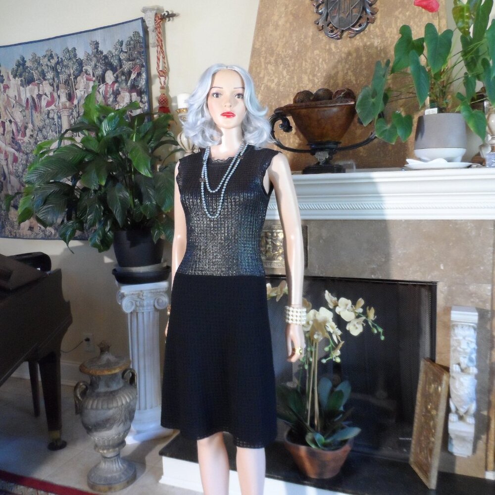 Louis Vuitton 2017 Collection Wool Black/Silver Knit A-Line Dress Size S